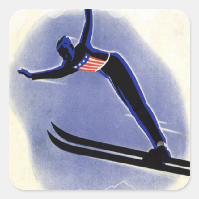 Vintager Wintersport - Skijumper Quadratischer Aufkleber (Vorderseite)