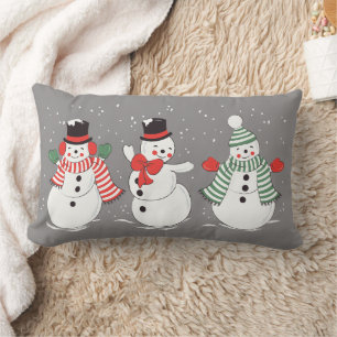 Vintager Wintertanz Snowmen Grau Lendenkissen