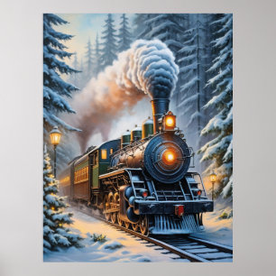 Vintager Winterzug Landschaftliche Kunstwerke Poster