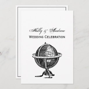 Vintager World Globe Lithograph, der BW Zeichne Einladung