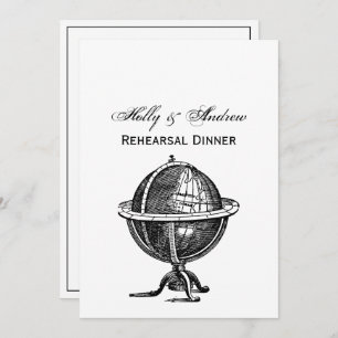 Vintager World Globe Lithograph, der BW Zeichne Einladung