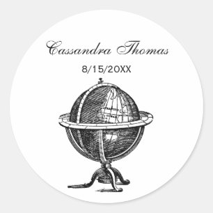 Vintager World Globe Lithograph, der BW Zeichne Runder Aufkleber
