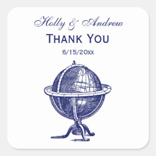 Vintager World Globe Lithograph, der die Marine Ze Quadratischer Aufkleber