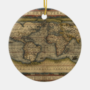 Vintager World Map Atlas Historisches Design Keramikornament