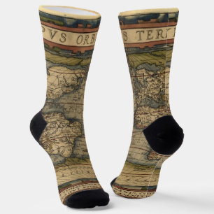 Vintager World Map Atlas Historisches Design Socken