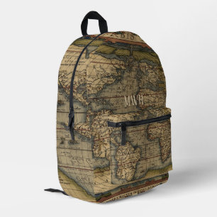 Vintager World Map Atlas Historisches Mit Monogram Bedruckter Rucksack