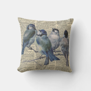 Vintager Wörterbuchausdruck für Blauvögel Kissen