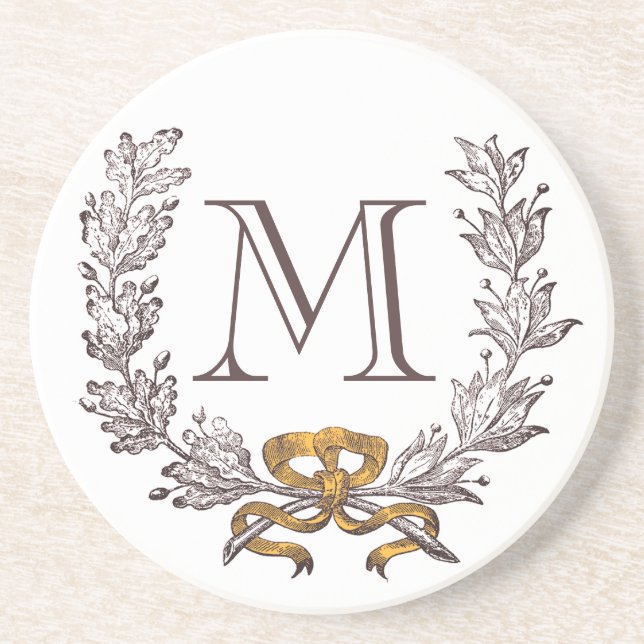 Vintager Wreath-personalisierte Monogramm-Initiale Getränkeuntersetzer (Vorne)