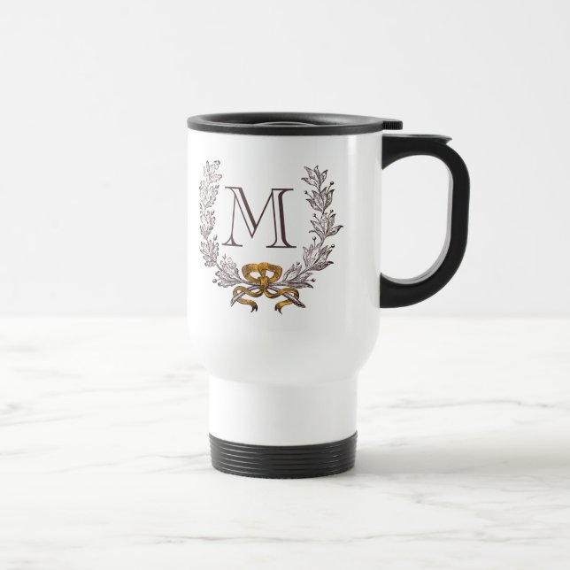 Vintager Wreath-personalisierte Monogramm-Initiale Reisebecher (Rechts)