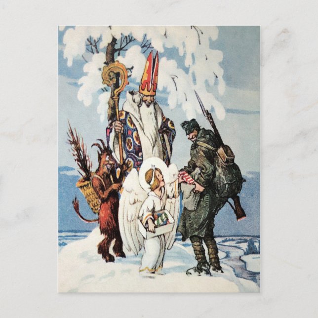 Vintager WW1 Weihnachtskrampus Postkarte (Vorderseite)