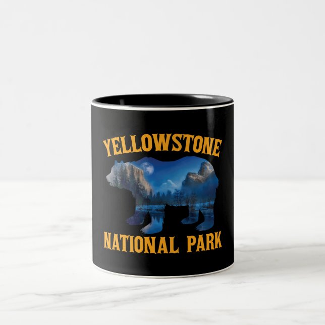 Vintager Yellowstone Nationalpark Bear Wyoming Zweifarbige Tasse (Mittel)