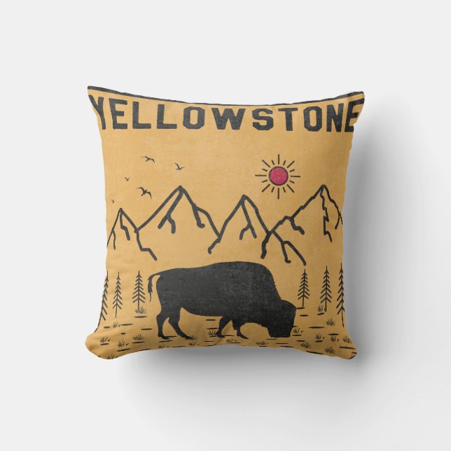 Vintager Yellowstone Nationalpark Bison Wyoming Kissen (Vorderseite)