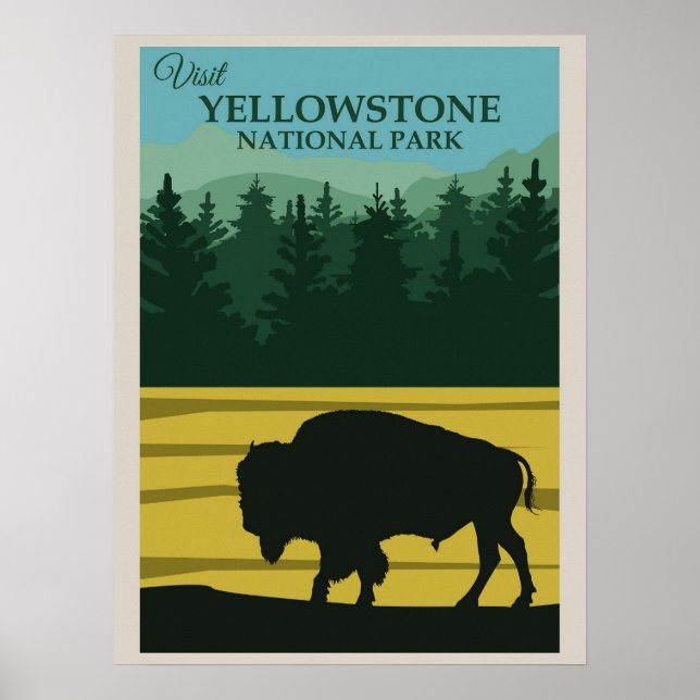 Vintager Yellowstone-Nationalpark Buffalo Poster (Vorne)