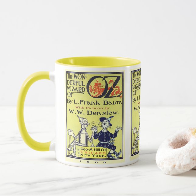 Vintager Zauberer für Oz Buchcover Art, Titelseite Tasse (Mit Donut)