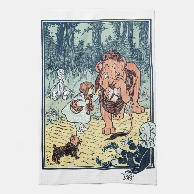 Vintager Zauberer für Oz-Zeichen, Gelbe Ziegelstra Geschirrtuch (Vertikal)