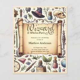 Vintager Zauberer Hexen Party Magical Wands Hats Flyer