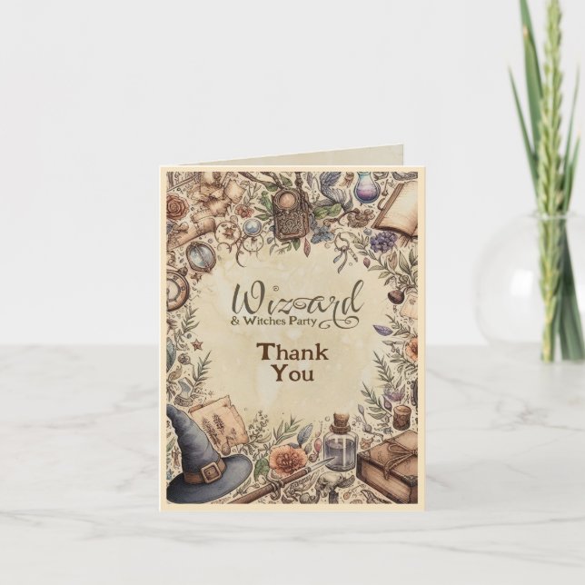 Vintager Zauberer Hexen Party Magical Wands Hats Karte (Vorderseite)