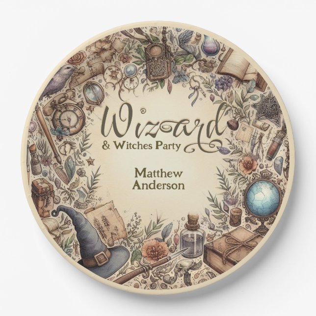 Vintager Zauberer Hexen Party Magical Wands Hats Pappteller (Vorderseite)