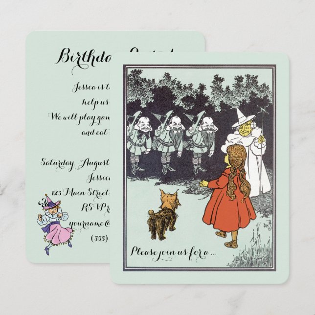 Vintager Zauberer Oz Dorothy Munchkins Geburtstag Einladung (Vorne/Hinten)