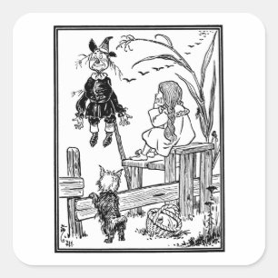 Vintager Zauberer Oz, Dorothy Toto trifft Scarecro Quadratischer Aufkleber