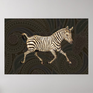 Vintager Zebra-Lauf mit Paisley-Design Poster