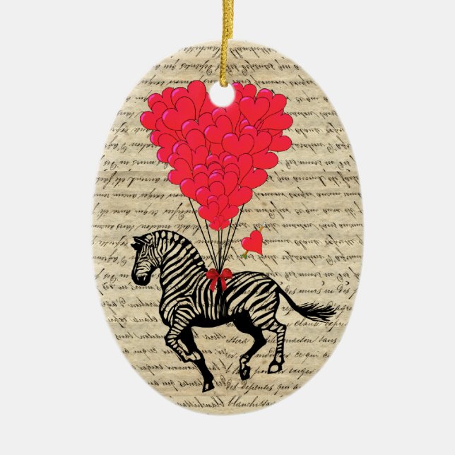 Vintager Zebra und Herzblasen Keramikornament (Vorne)