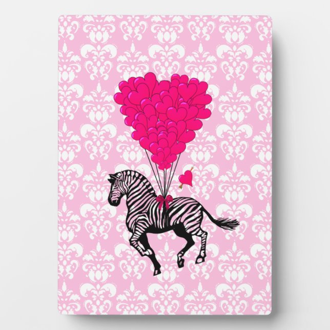 Vintager Zebra- und rosa Herzballon Fotoplatte (Vorderseite)
