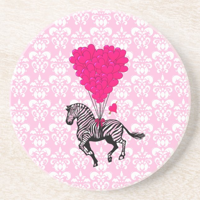 Vintager Zebra- und rosa Herzballon Getränkeuntersetzer (Vorne)