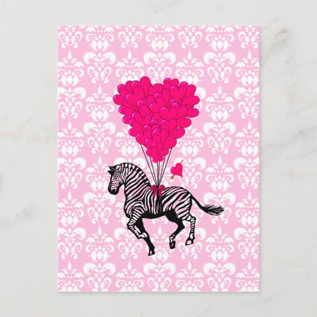Vintager Zebra- und rosa Herzballon Postkarte (Vorderseite)