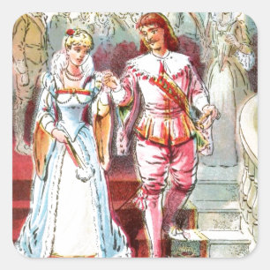Vintager Zeichn: Aschenputtel und Fürst Quadratischer Aufkleber