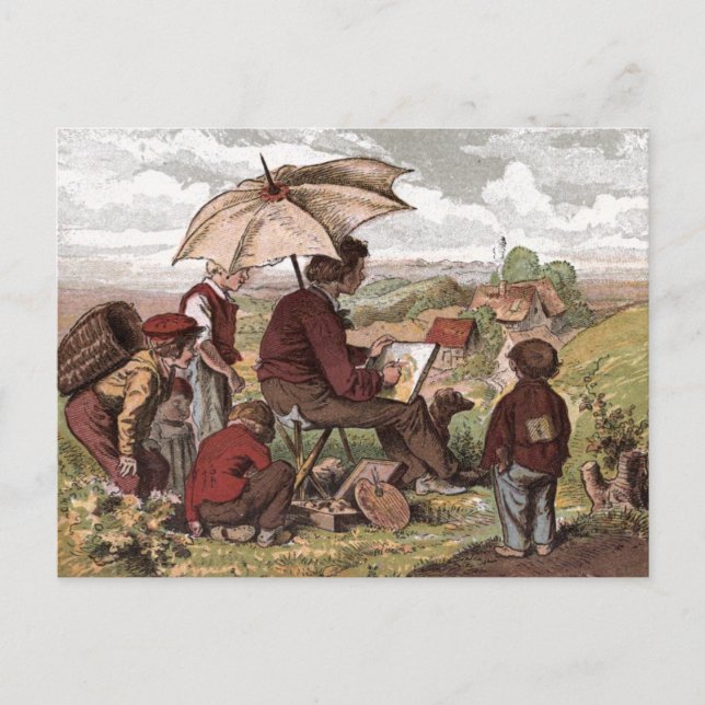 Vintager Zeichn: Ein einfacher Künstler Postkarte (Vorderseite)