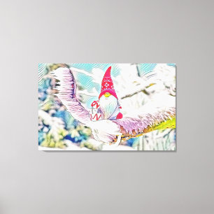 Vintager Zeichn eines Gnoms auf einem Schneebaum Leinwanddruck