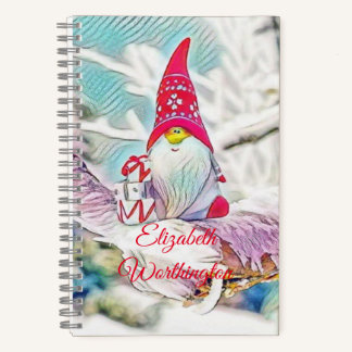 Vintager Zeichn eines Gnoms auf einem Schneebaum Notizbuch