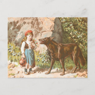 Vintager Zeichn: Red Riding Hood und der Wolf Postkarte