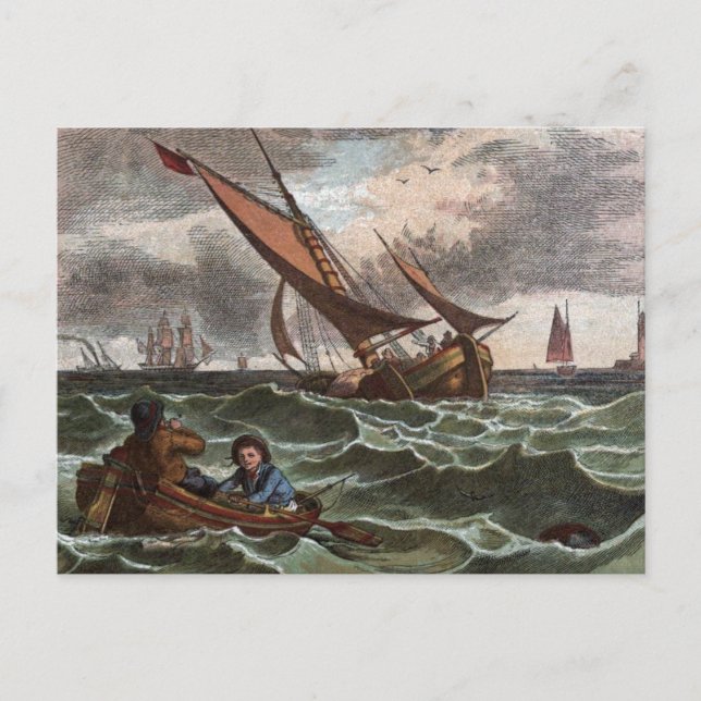 Vintager Zeichn: Sturm auf See Postkarte (Vorderseite)