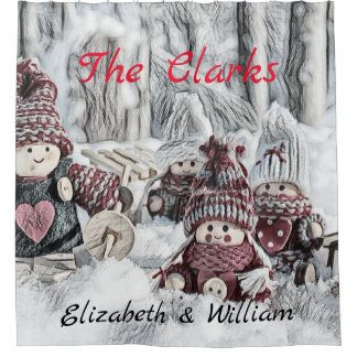 Vintager Zeichn von Gnomen im Schnee Duschvorhang