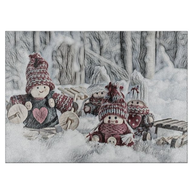 Vintager Zeichn von Gnomen im Schnee Schneidebrett (Vorderseite)