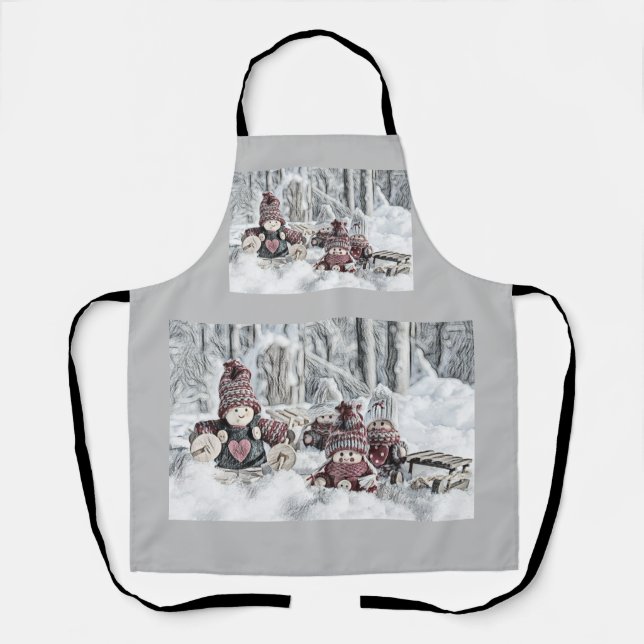 Vintager Zeichn von Gnomen im Schnee Schürze (Vorderseite)