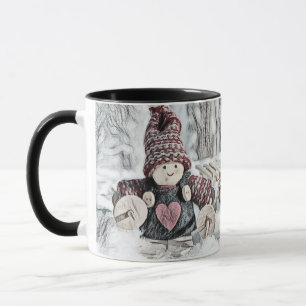 Vintager Zeichn von Gnomen im Schnee Tasse