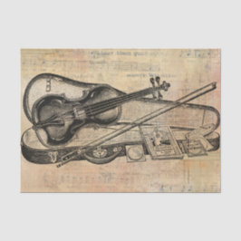 Vintager Zeichn von Violine auf Notendekoupage Seidenpapier