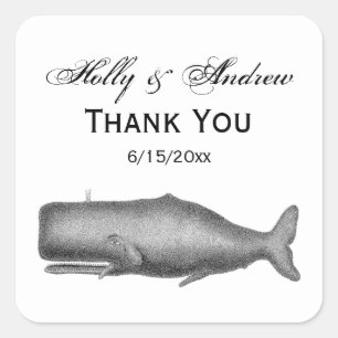 Vintager Zeichnend Wal aus dem 19. Jahrhundert Quadratischer Aufkleber