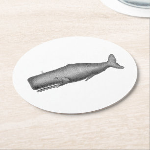 Vintager Zeichnend Wal aus dem 19. Jahrhundert Runder Pappuntersetzer
