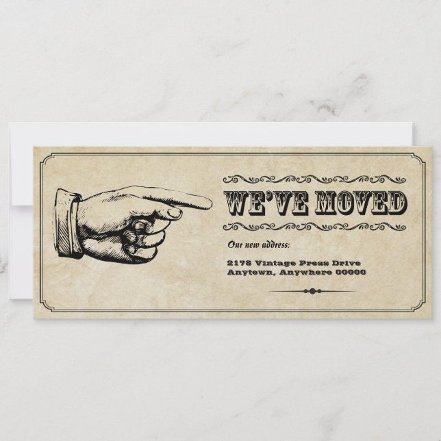 Vintager Zeiger-bewegliche Mitteilung Einladung (Vorderseite)