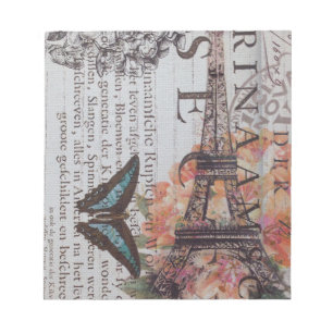 Vintager Zeitungsdecoupage-Eiffelturm Paris Notizblock