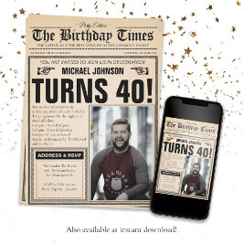 Vintager ZeitungsSpaß Custom Foto 40. Geburtstag Einladung