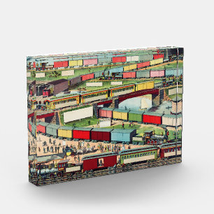 Vintager Zig-ag Passagier- und Güterverkehr Fotoblock