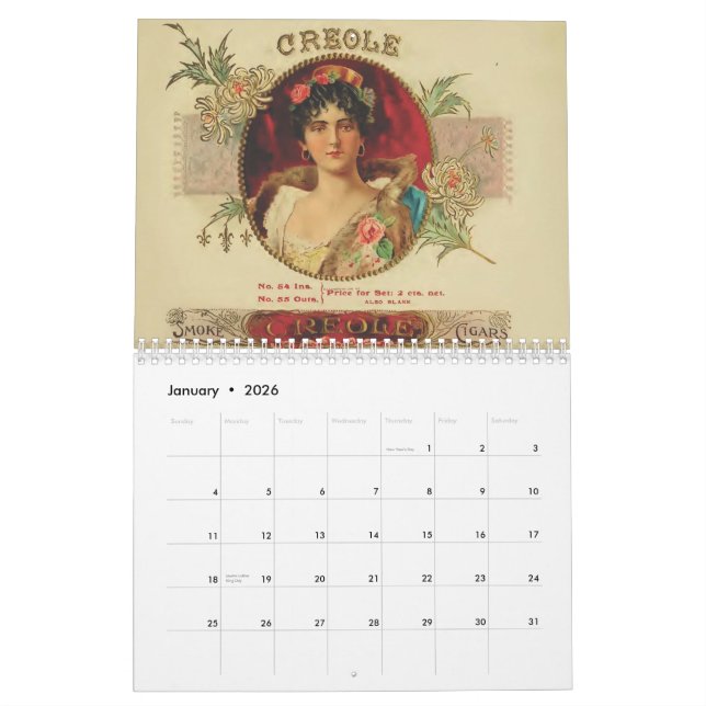 Vintager Zigarren-Spitzen-Kalender Kalender (Jan 2026)