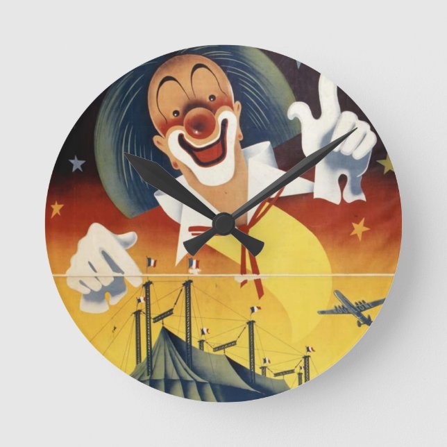 Vintager Zirkus-Clown Runde Wanduhr (Vorderseite)