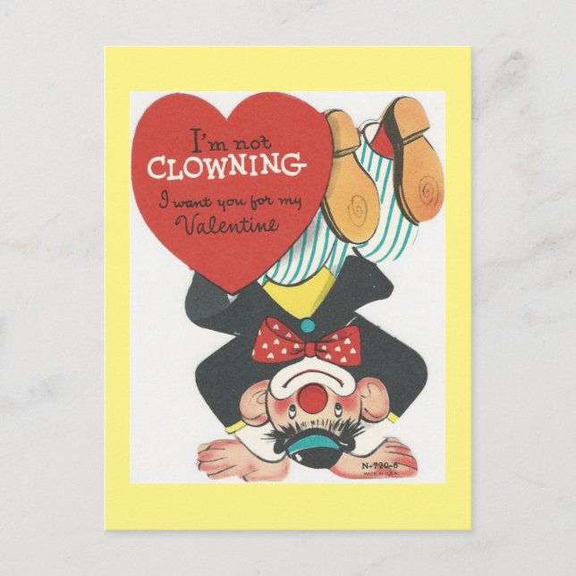 Vintager Zirkus-ClownValentine Feiertagspostkarte (Vorderseite)