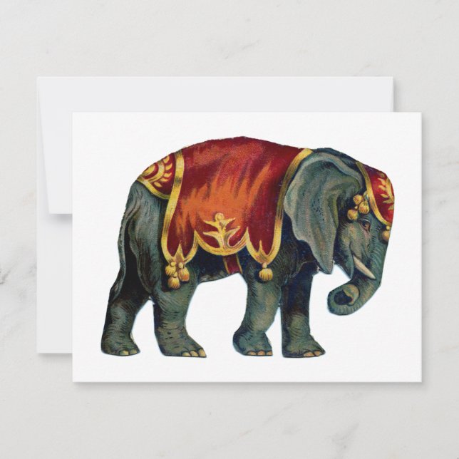 Vintager Zirkus darstellender Elefantenzirkus, Mitteilungskarte (Vorderseite)